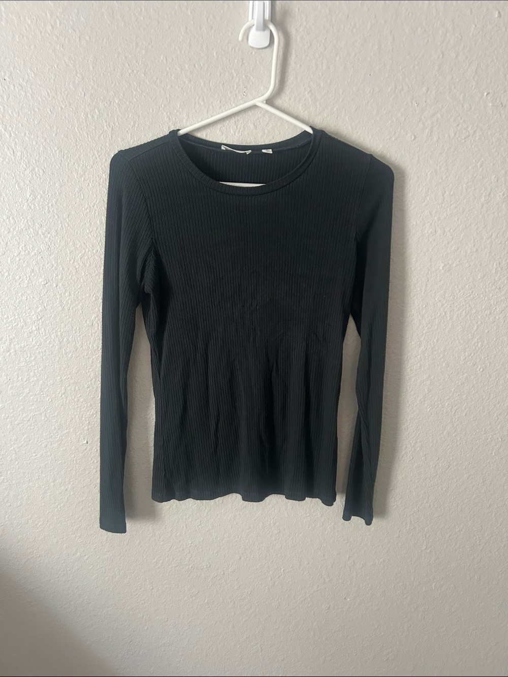 Ribbed Long-Sleeve Crewneck Top - Forest Green